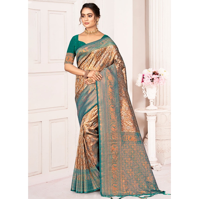 Brown Dupion Silk Saree With Blouse Piece - JD986581338