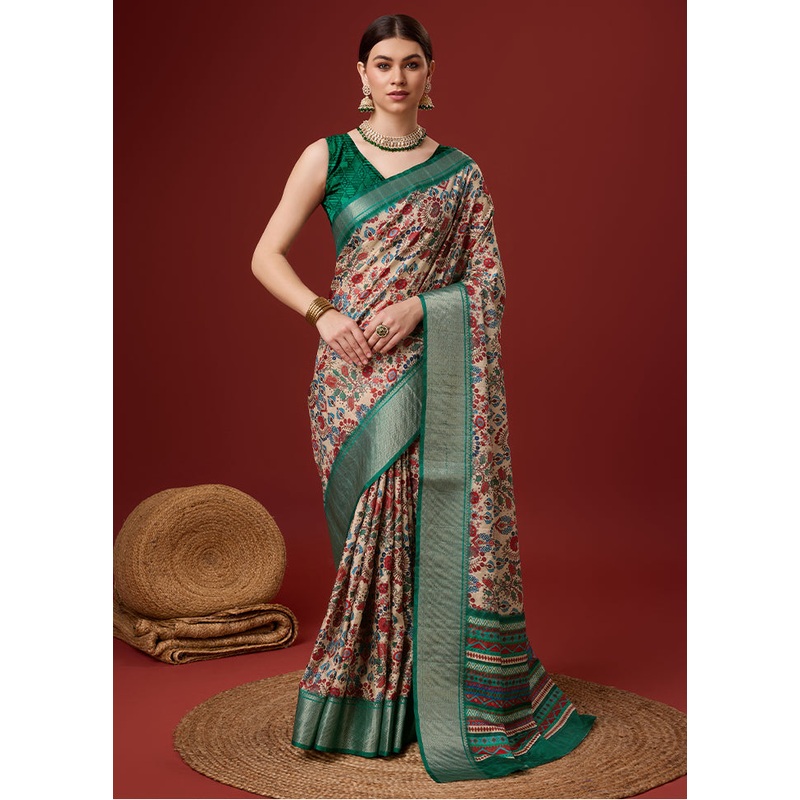 Cream Cotton Saree With Blouse Piece - JD986581341