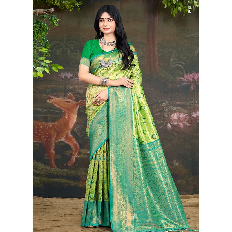 Green Dupion Silk Saree With Blouse Piece - JD986581351