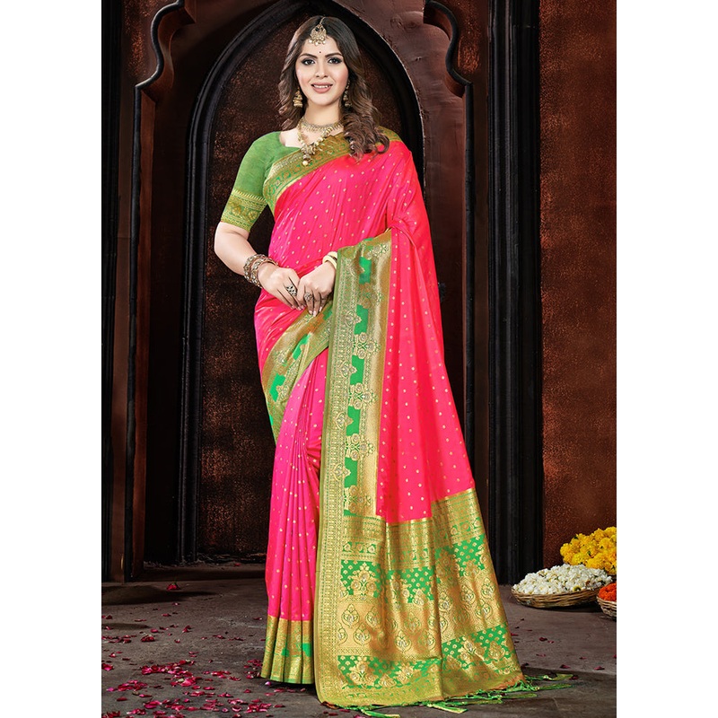 Light Pink Dupion Silk Saree With Blouse Piece - JD986581354