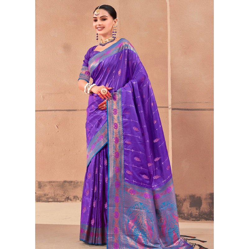 Purple Dupion Silk Saree With Blouse Piece - JD986581168