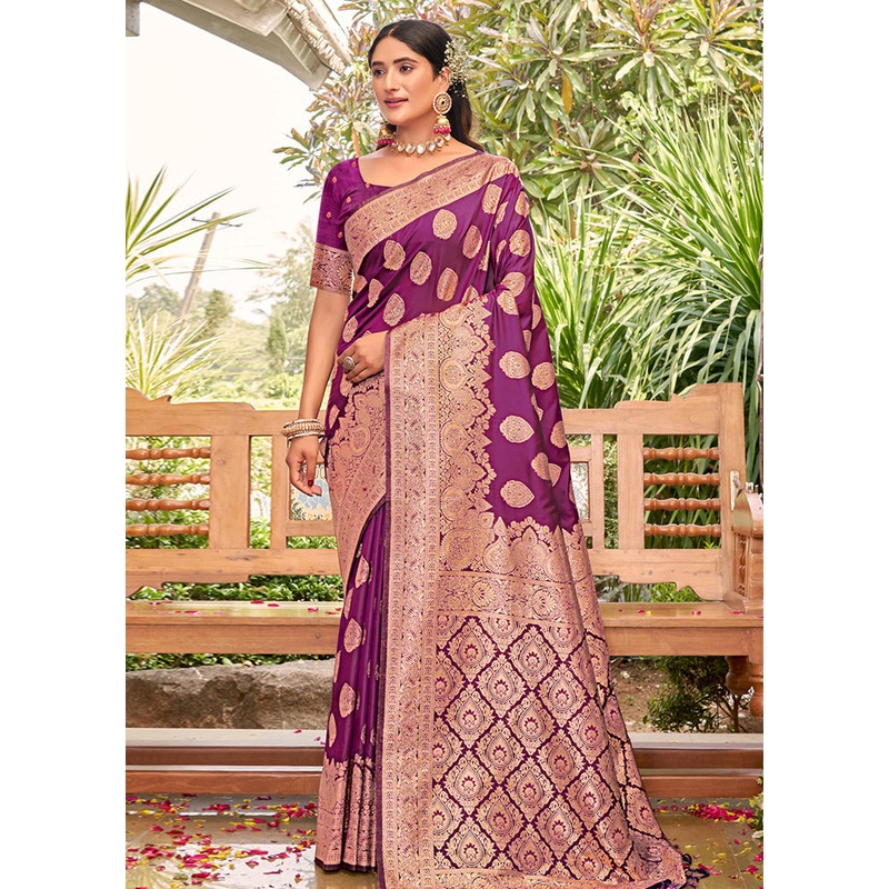 Purple Dupion Silk Saree With Blouse Piece - JD986581169