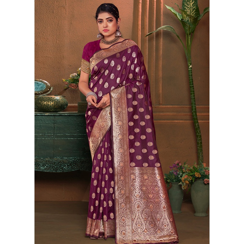 Purple Dupion Silk Saree With Blouse Piece - JD986581170
