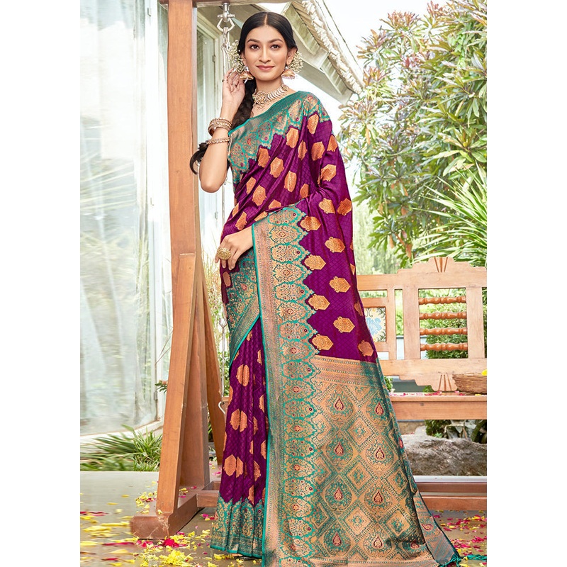 Purple Dupion Silk Saree With Blouse Piece - JD986581171