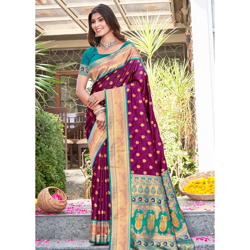 Purple Dupion Silk Saree With Blouse Piece - JD986581172