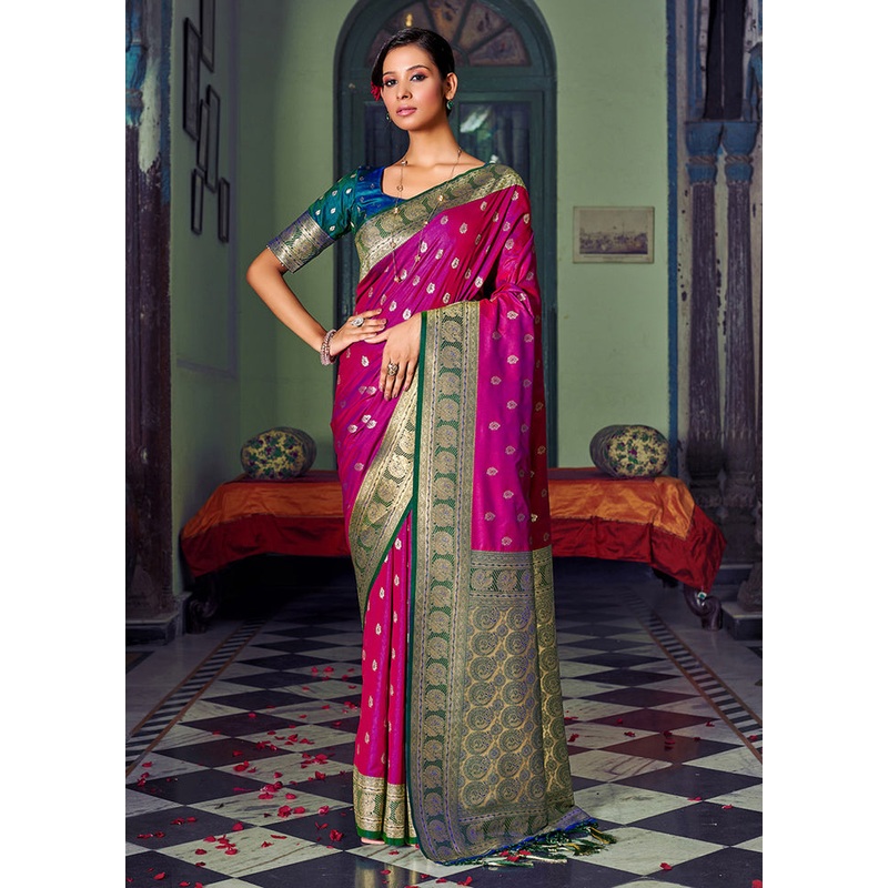 Purple Spun Silk Saree With Blouse Piece - JD986581175