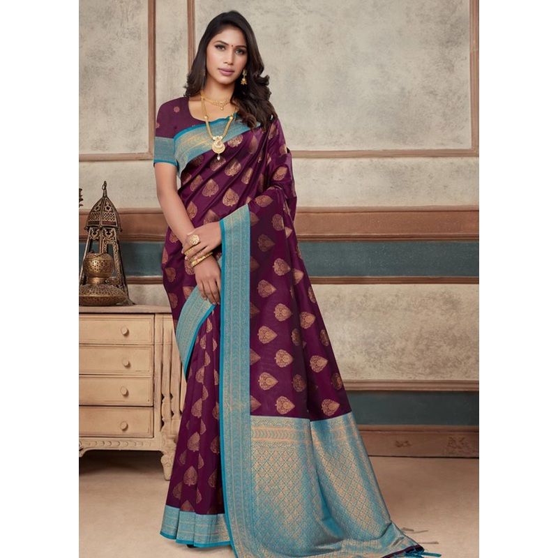 Purple Spun Silk Saree With Blouse Piece - JD986581177