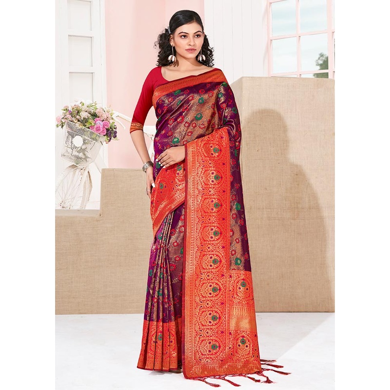 Purple Spun Silk Saree With Blouse Piece - JD986581178