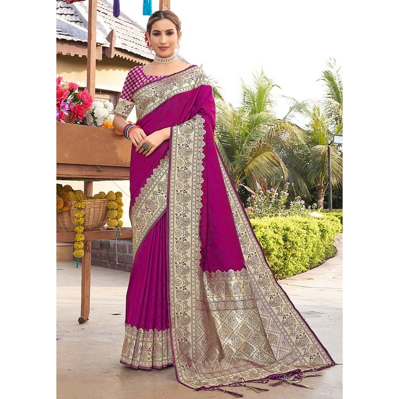 Purple Spun Silk Saree With Blouse Piece - JD986581179