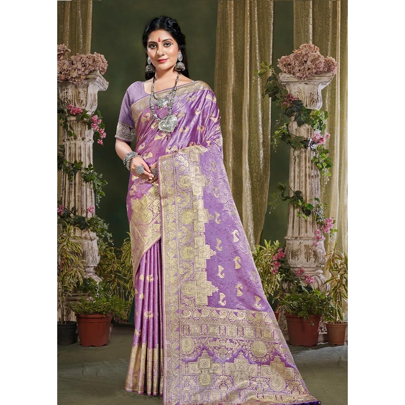 Purple Spun Silk Saree With Blouse Piece - JD986581180