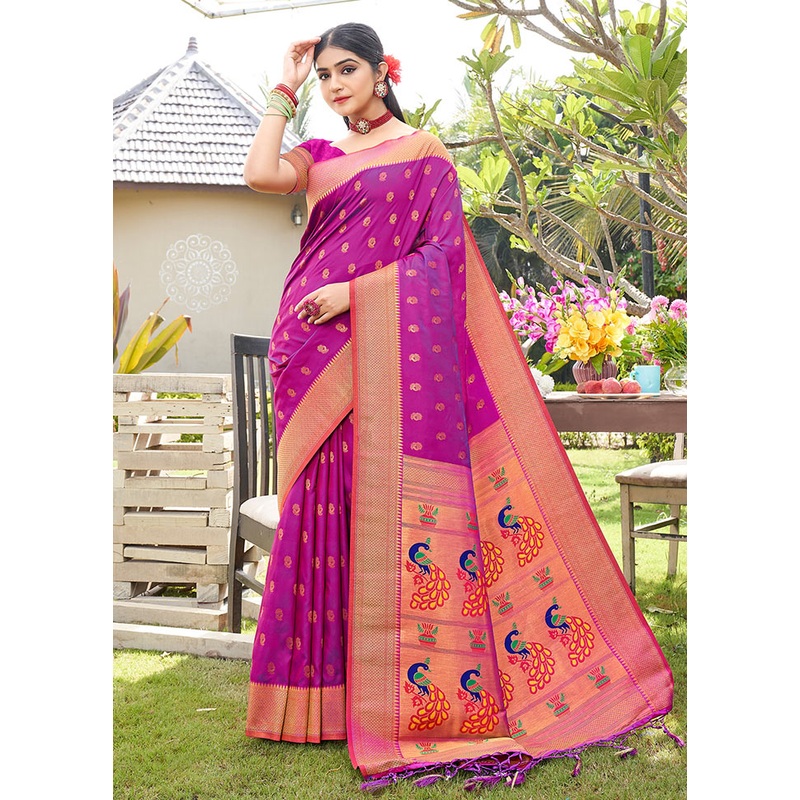 Purple Spun Silk Saree With Blouse Piece - JD986581181