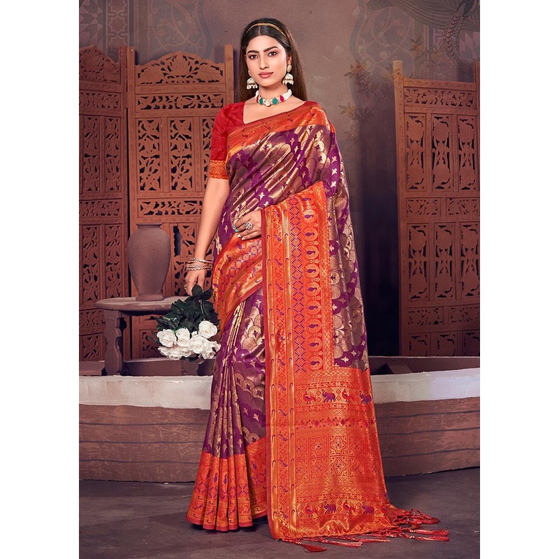 Purple Spun Silk Saree With Blouse Piece - JD986581182