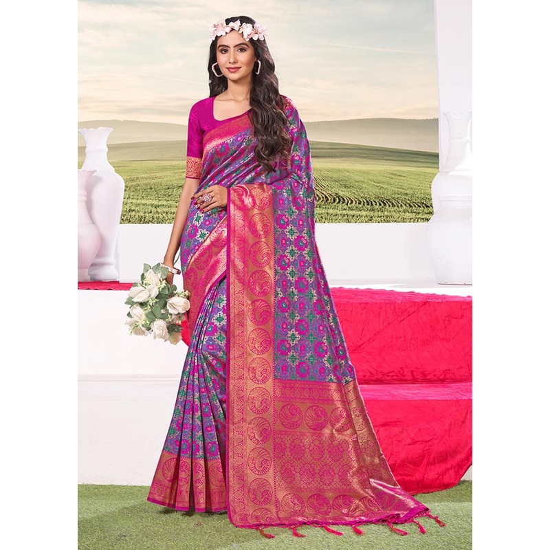 Purple Spun Silk Saree With Blouse Piece - JD986581183