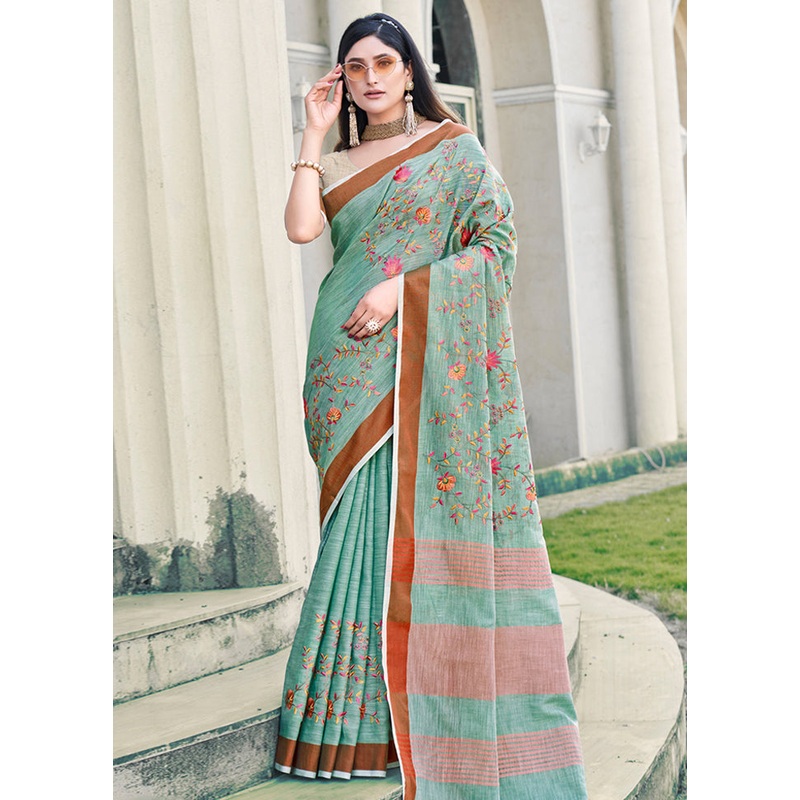 Rama Green Silk Saree With Blouse Piece - JD986581185