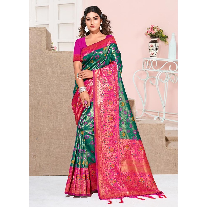 Rama Green Spun Silk Saree With Blouse Piece - JD986581188