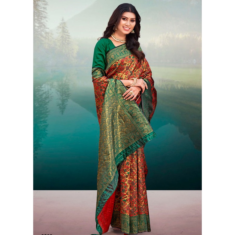 Red Spun Silk Saree With Blouse Piece - JD986581197