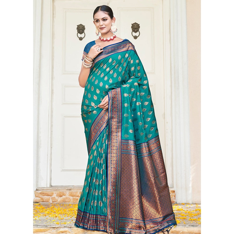 Sea Green Dupion Silk Saree With Blouse Piece - JD986581205
