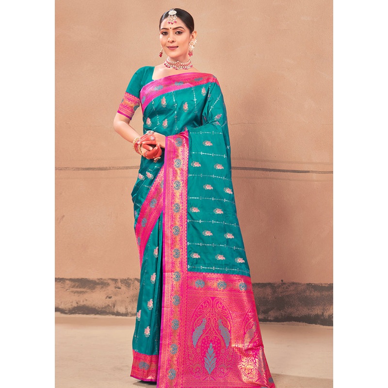 Sea Green Dupion Silk Saree With Blouse Piece - JD986581207