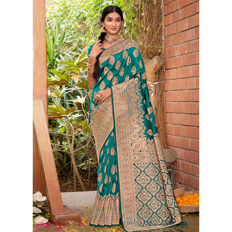 Sea Green Dupion Silk Saree With Blouse Piece - JD986581208