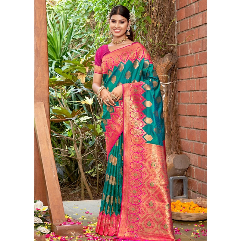 Sea Green Dupion Silk Saree With Blouse Piece - JD986581210