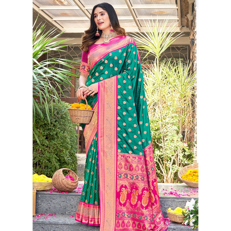 Sea Green Dupion Silk Saree With Blouse Piece - JD986581211