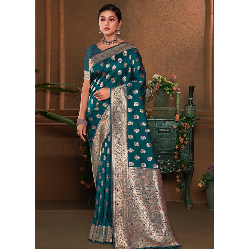 Sea Green Dupion Silk Saree With Blouse Piece - JD986581212