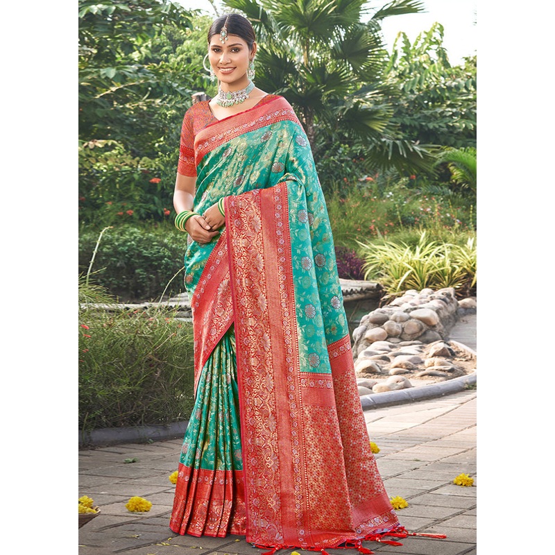 Sea Green Dupion Silk Saree With Blouse Piece - JD986581213