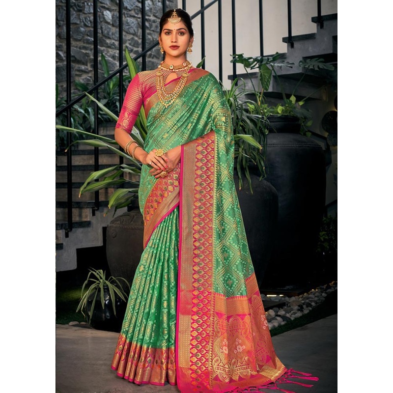 Sea Green Organza Saree With Blouse Piece - JD986581218