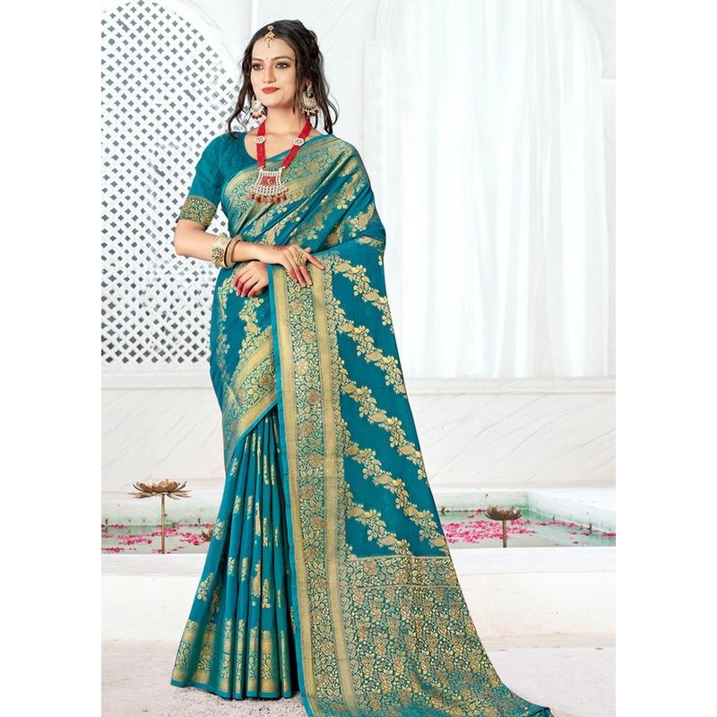 Sea Green Spun Silk Saree With Blouse Piece - JD986581234