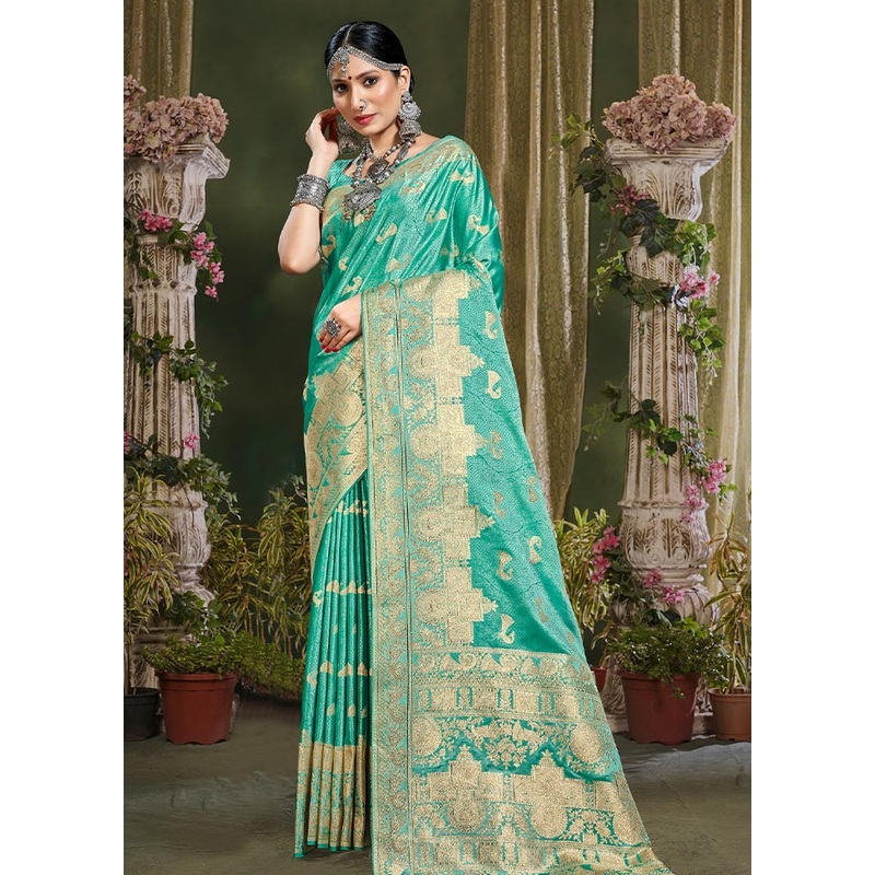 Sea Green Spun Silk Saree With Blouse Piece - JD986581235
