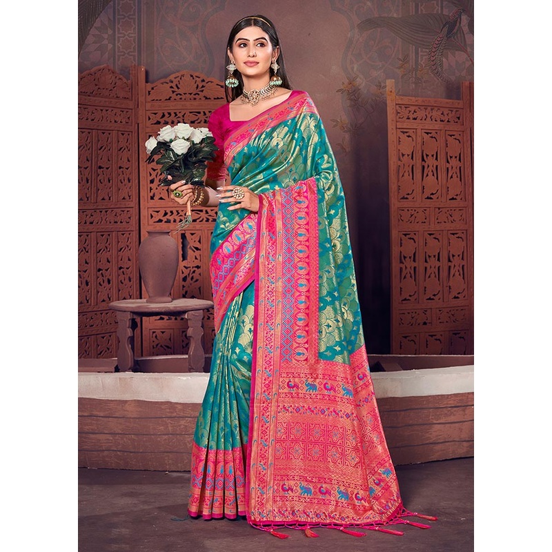 Sea Green Spun Silk Saree With Blouse Piece - JD986581236