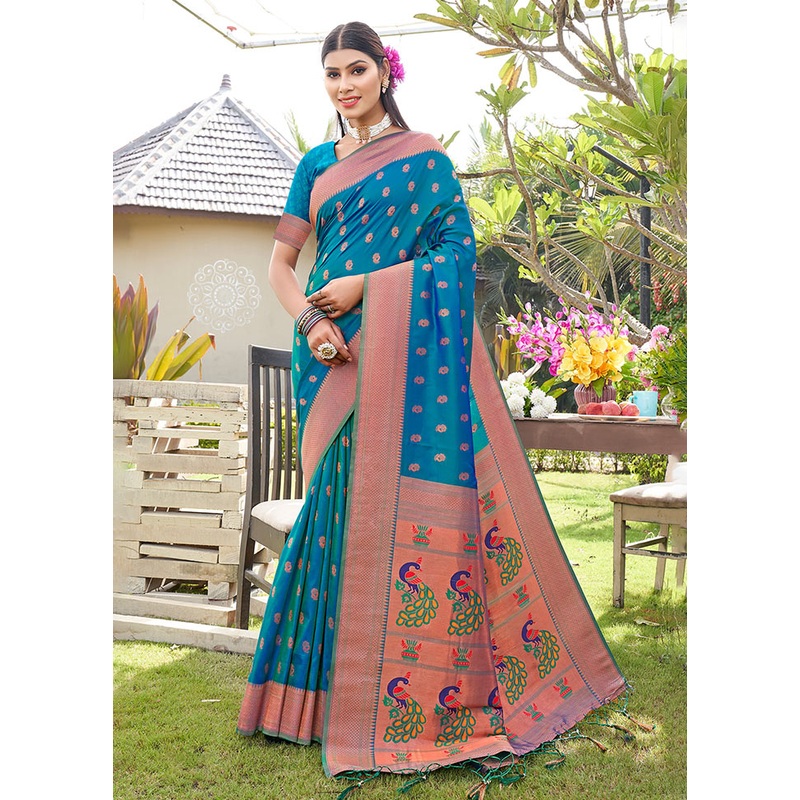 Sea Green Spun Silk Saree With Blouse Piece - JD986581237