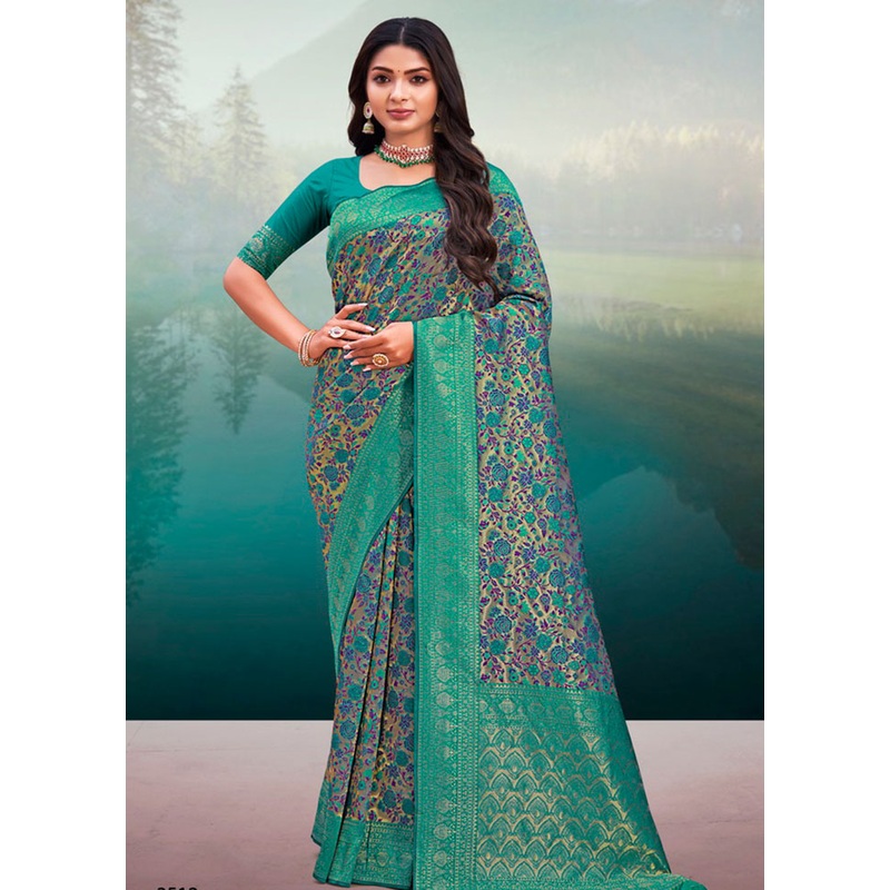 Sea Green Spun Silk Saree With Blouse Piece - JD986581242