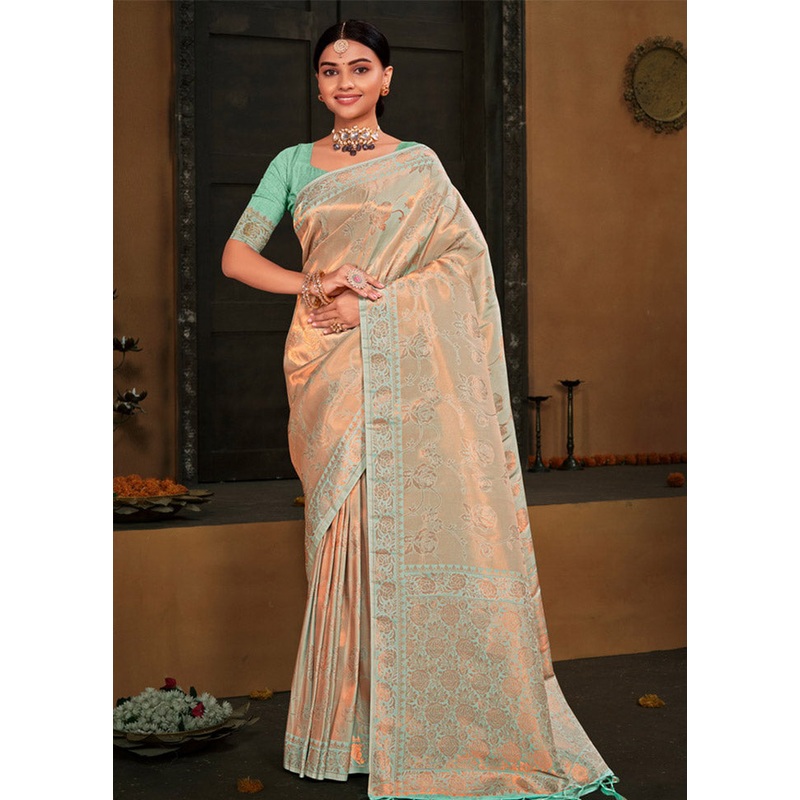 Sea Green Spun Silk Saree With Blouse Piece - JD986581244