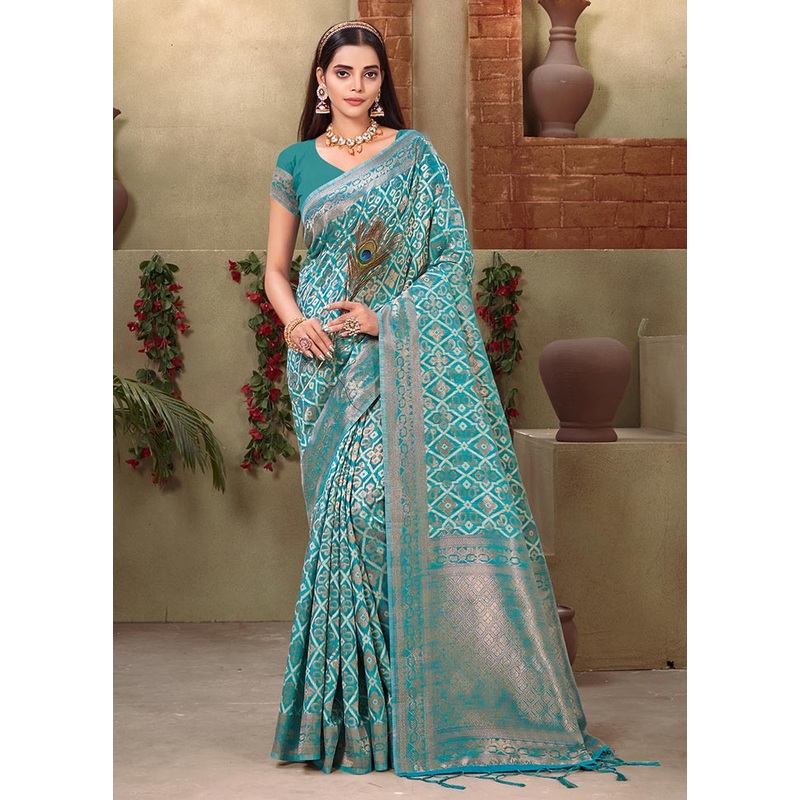 Sky Blue Cotton Saree With Blouse Piece - JD986581246