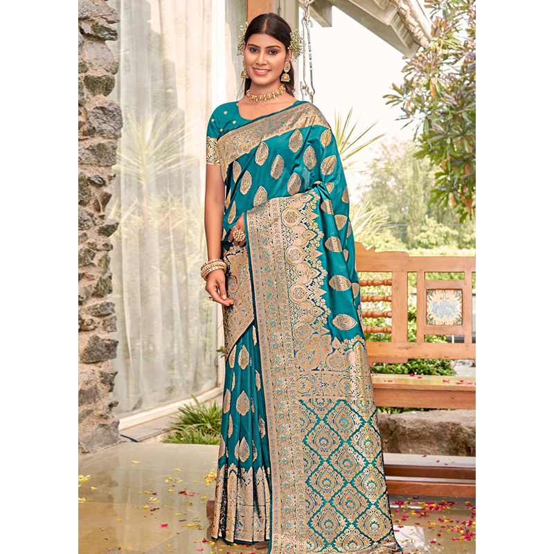 Sky Blue Dupion Silk Saree With Blouse Piece - JD986581250