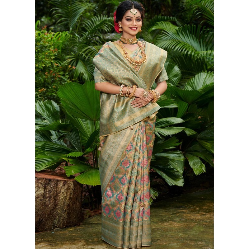 Sky Blue South Silk Saree With Blouse Piece - JD986581257