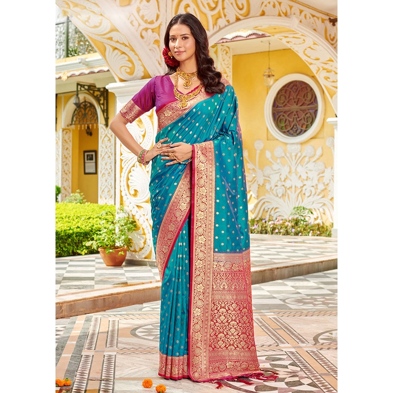 Sky Blue Spun Silk Saree With Blouse Piece - JD986581258
