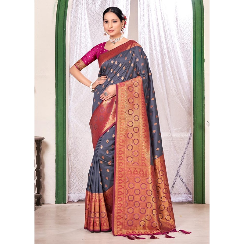 Sky Blue Spun Silk Saree With Blouse Piece - JD986581265