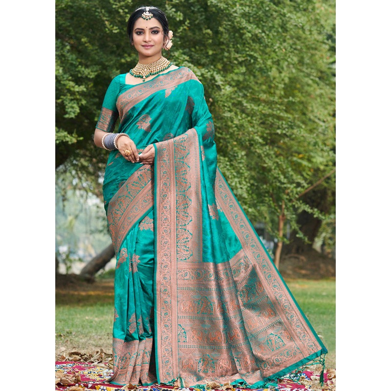 Sky Blue Spun Silk Saree With Blouse Piece - JD986581270