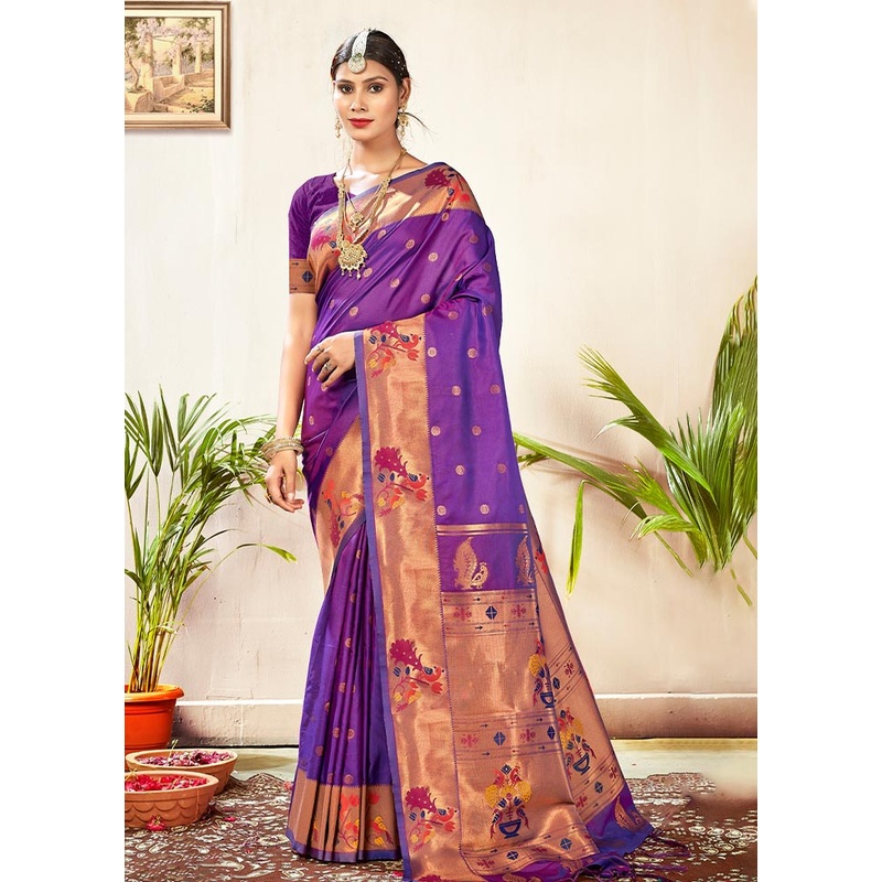 Viloet Paithani Silk Saree With Blouse Piece - JD986581273