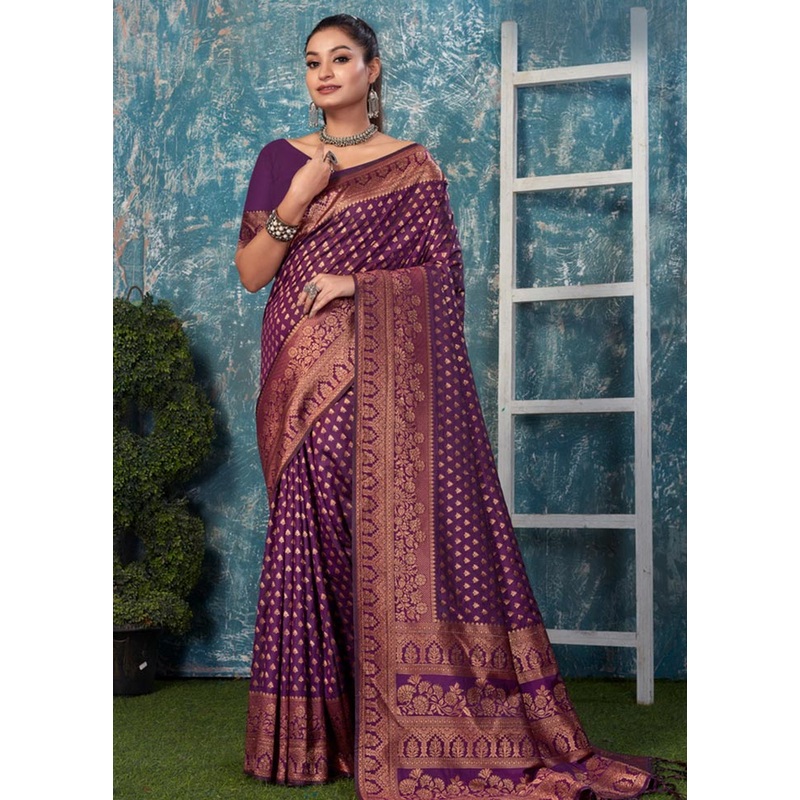 Viloet Spun Silk Saree With Blouse Piece - JD986581275