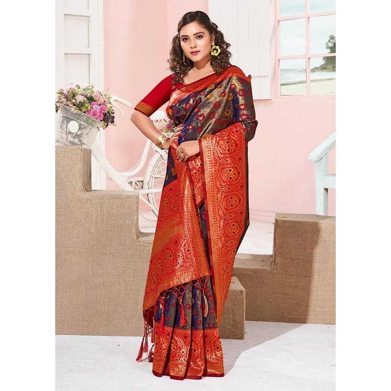 Violet Spun Silk Saree With Blouse Piece - JD986581276
