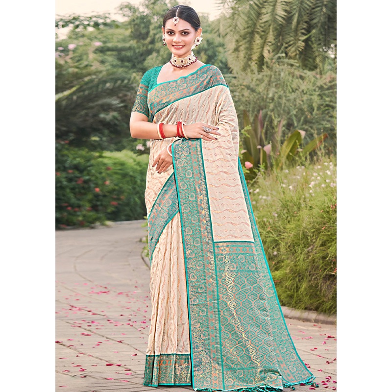 White Dupion Silk Saree With Blouse Piece - JD986581278