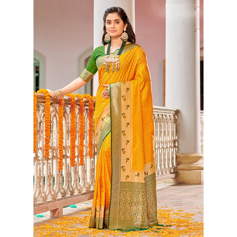 Yellow Spun Silk Saree With Blouse Piece - JD986581299