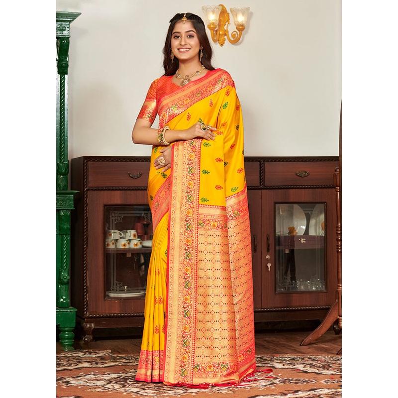 Yellow Spun Silk Saree With Blouse Piece - JD986581302