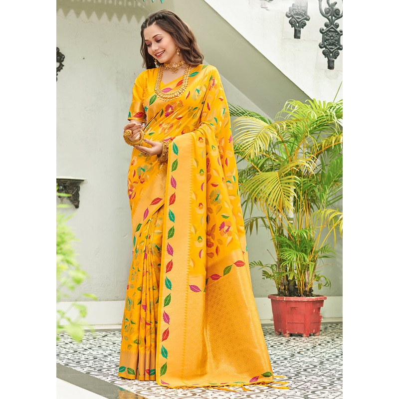 Yellow Spun Silk Saree With Blouse Piece - JD986581303