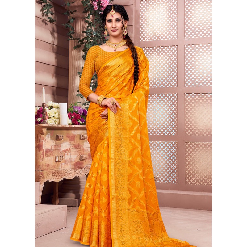 Yellow Spun Silk Saree With Blouse Piece - JD986581304