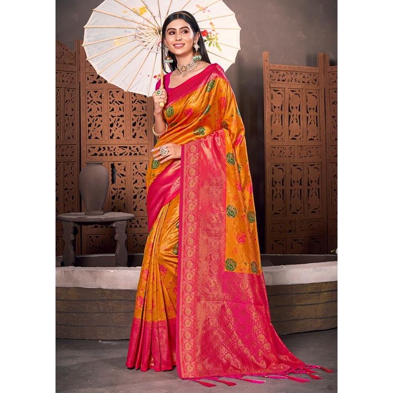 Yellow Spun Silk Saree With Blouse Piece - JD986581311