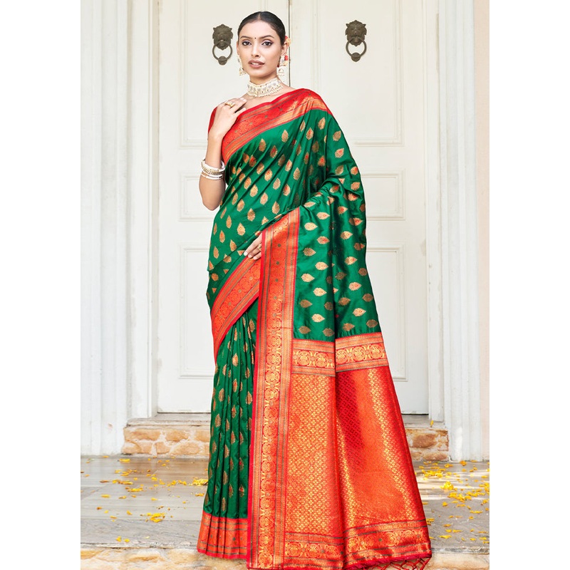 Green Dupion Silk Saree With Blouse Piece - JD986580973